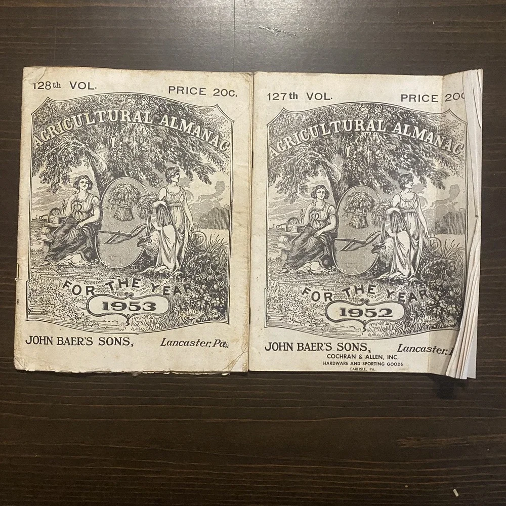 10 Antique Agricultural‎ Almanacs farm 1950-1959 John Baer's Sons Lancaster